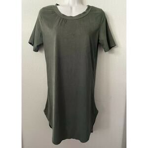 Cemi Ceri Olive Green Short Sleeve Faux Suede Curve Hem Tee T Shirt Dress Size M